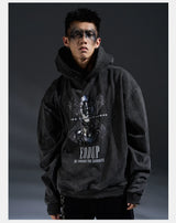 Loose Distressed Dark Metallic Print Sweatshirt
