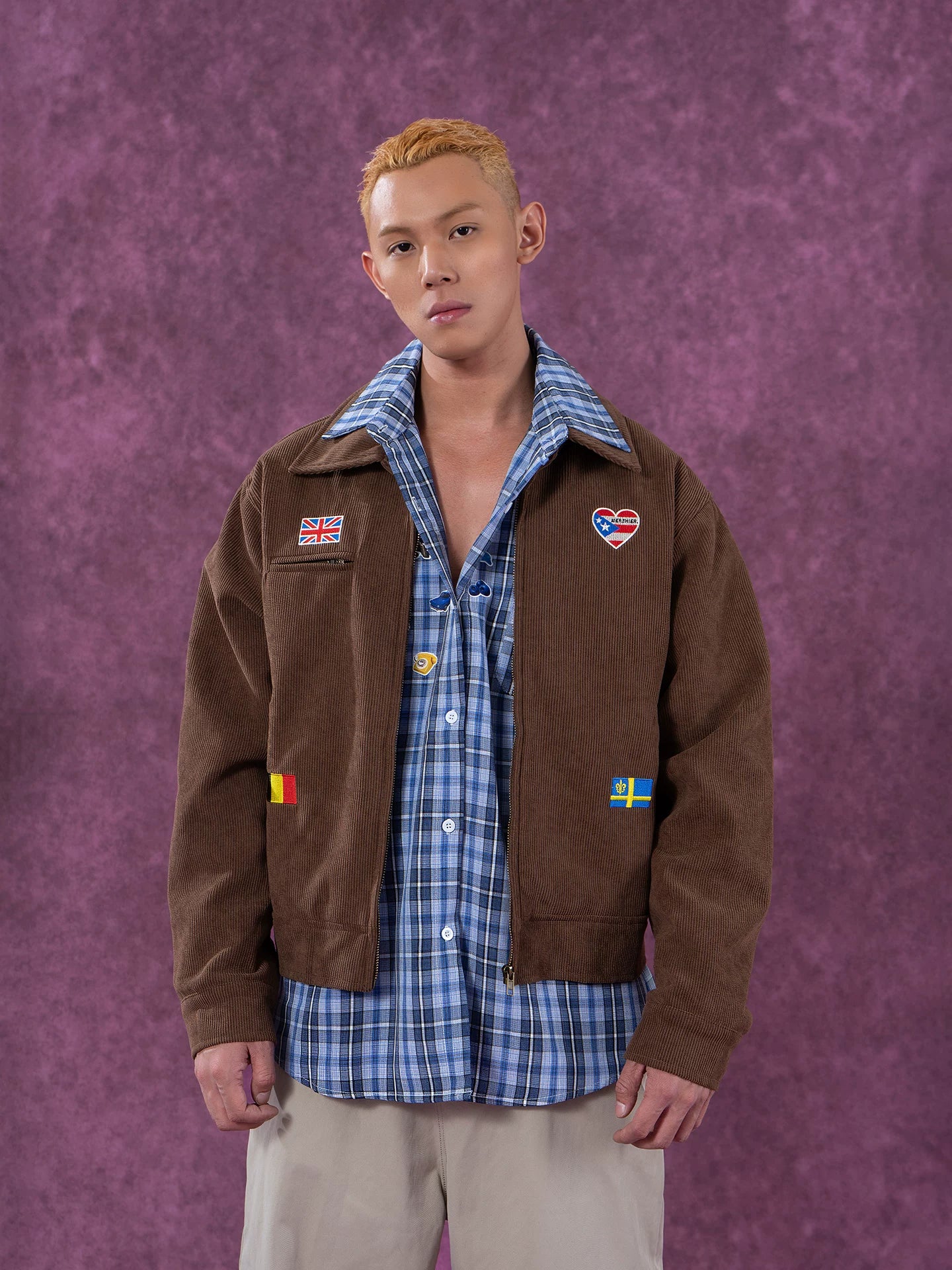 Men's Vintage Corduroy Heart Print Jacket