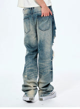 Men's Distressed Washed Straight Leg Jeans