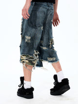 Street Style Splatter Ripped Cropped Pants