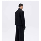 Cropped Deconstructed Waist-cinched Stand Collar Jacket