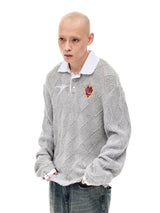 Argyle Knit Wool Blend Polo Sweater