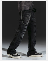 Flared Washed Distressed Patchwork Jeans