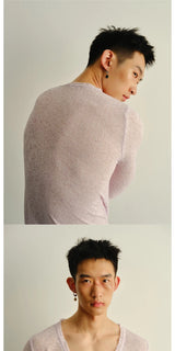 Frayed Slim Cutout Deep V-Neck Cardigan