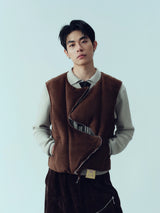Retro Suede Bow Zipper Padded Vest
