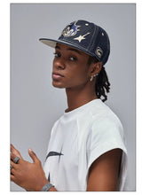 Embroidered Flat-Brim Denim Baseball Cap