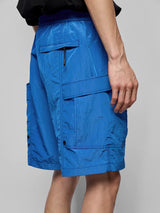 Pleated Metal Nylon Tech Cargo Shorts