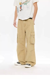 Washed Printed French Blue Cargo Pants