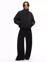 Slightly Curved Asymmetric Pleated Wool Pants