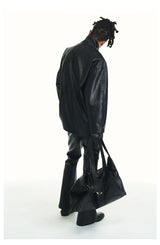 Leather Crossbody Bag with Metal Plaque