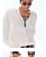 Satin V-Neck Acetate Long-Sleeve Shirt