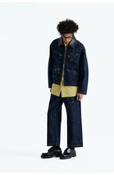 Hand Splashed Washed Straight Cropped Jeans