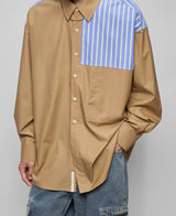 Color-block Striped Cotton Pocket Shirt
