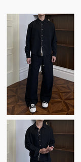 Long-sleeve Floral Color-block Tencel Linen Shirt