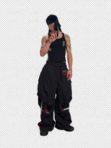 Double Waistband Two-In-One Black-Red Racing Pants