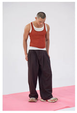 Black Red Faux Two-piece Men's Vest