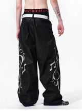 Waxed Note Print Straight Jeans