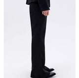 Black Herringbone Slim Flared Casual Pants