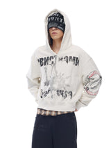 Tri-color Washed Distressed Embroidered V-neck Hoodie
