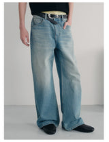 13.5oz Vintage Washed Straight Denim Jeans