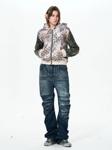 Leopard Patchwork Hooded Rivet Jacket