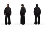 Slightly Curved Asymmetric Pleated Wool Pants
