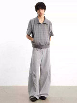 Striped Pleated Curved Hem Pants