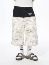 Men's Patchwork Ripped White Camo Pants