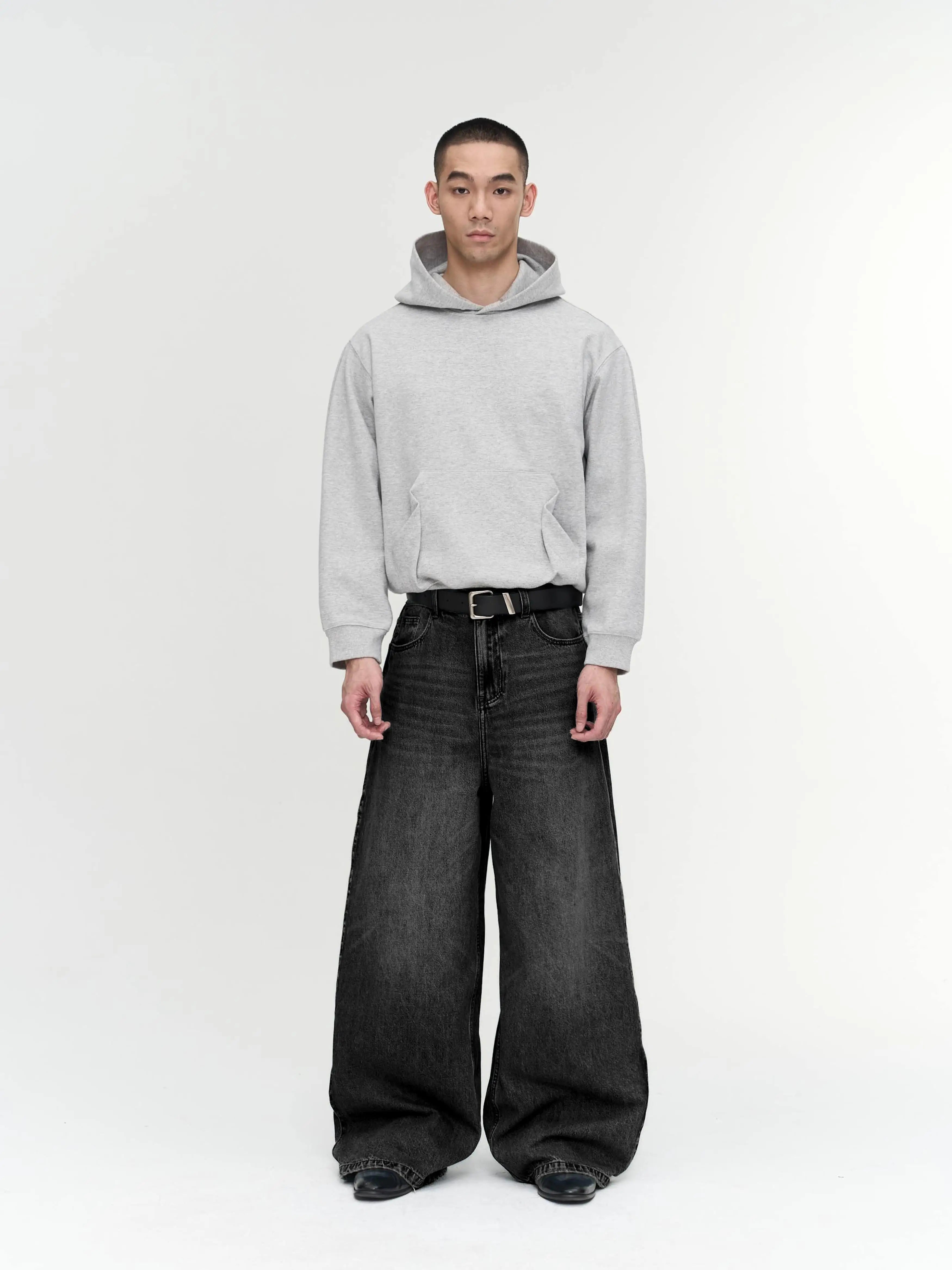 Wide Leg Cuffed Washed Jeans