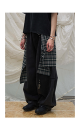 Detachable Plaid Washed Oversized Jeans