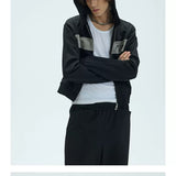 Two-Tone Cotton Embroidered Crop Zip Hoodie