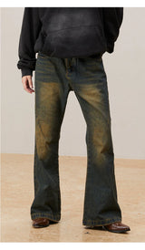 Cleanfit Washed Yellow Slim Flared Jeans