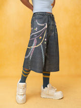 Unisex Blue Chain Print Cropped Jeans