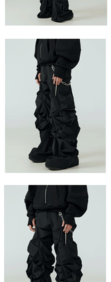 Black Pleated Wide Leg Casual Pants