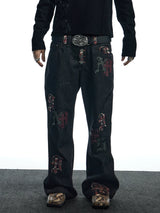 Streetwear Gothic Camo Leather Straight Jeans