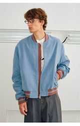 Men's Loose Color Block Bomber Jacket