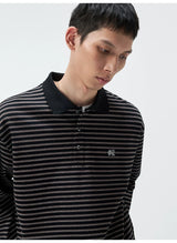 Striped Embroidered Long Sleeve Polo Tee