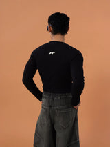 Skeleton Print Ribbed Fitted Long-Sleeve Tee