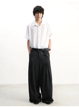 Pleated Twill Wide Leg Casual Pants