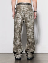Rugged Distressed Camo Flare Cargo Pants
