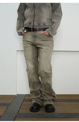 Mud-Dyed Distressed Bootcut Jeans