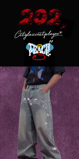 Men's Vintage Light Blue Sequined Jeans