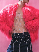 Vintage Y2K Fuzzy Leather Button Coat