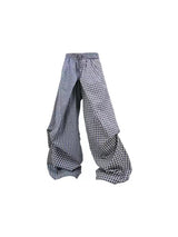 Asymmetric Cross Plaid Pleated Casual Pants