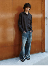 Blue Gray Washed Straight Loose Jeans
