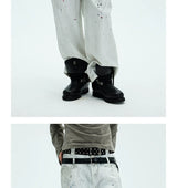 White Double Waistband Studded Straight Jeans