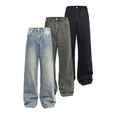 Tri-color Washed Straight Loose Jeans
