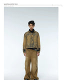 Vintage Washed Two-Tone Mesh Denim Jacket