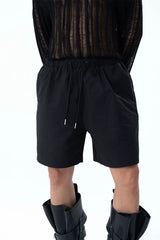 Men's Black Gray Elastic Waist Shorts