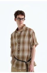 Loose Plaid Cotton Short Sleeve Shirt